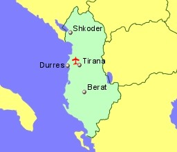 Map of Albania showing location of airports