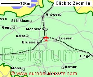 Map showing location of Brussels airport, Belgium