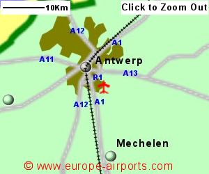 Detailed map showing location of Antwerp airport, Belgium