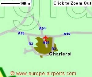 Detailed map showing location of Charleroi airport, Belgium