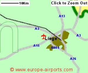 Detailed map showing location of Liege airport, Belgium