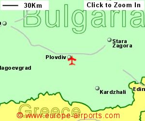 Map showing location of Plovdiv airport, Bulgaria