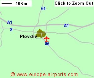 Detailed map showing location of Plovdiv airport, Bulgaria