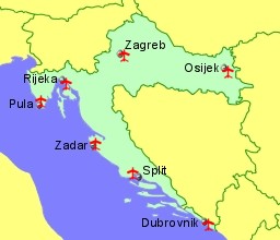 Map of Croatia showing location of airports