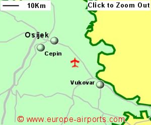 Detailed map showing location of Osijek airport, Croatia