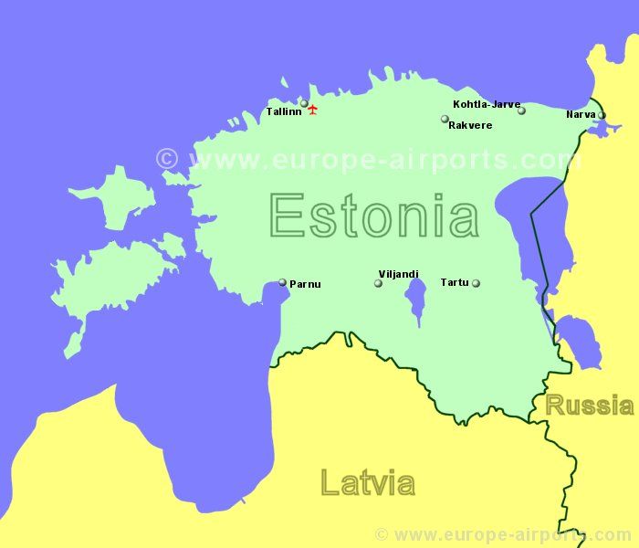 Large Map of Estonia showing all airports with scheduled flights from the UK or Ireland