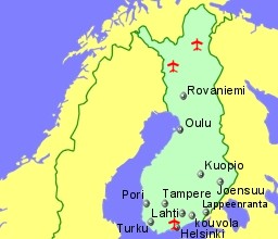 Map of Finland showing location of airports