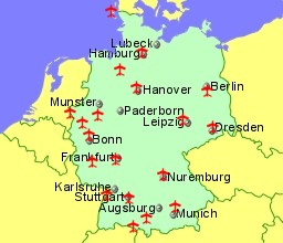 Map of Germany showing location of airports