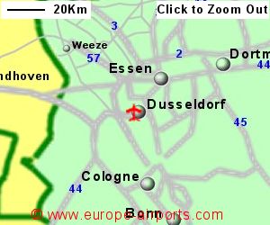 Detailed map showing location of Dusseldorf airport, Germany