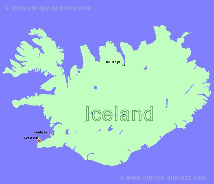 Large Map of Iceland showing all airports with scheduled flights from the UK or Ireland