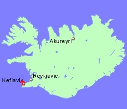 Map of Iceland showing location of airports