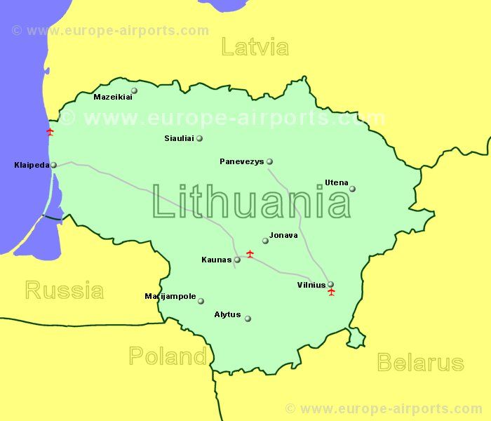 Large Map of Lithuania showing all airports with scheduled flights from the UK or Ireland