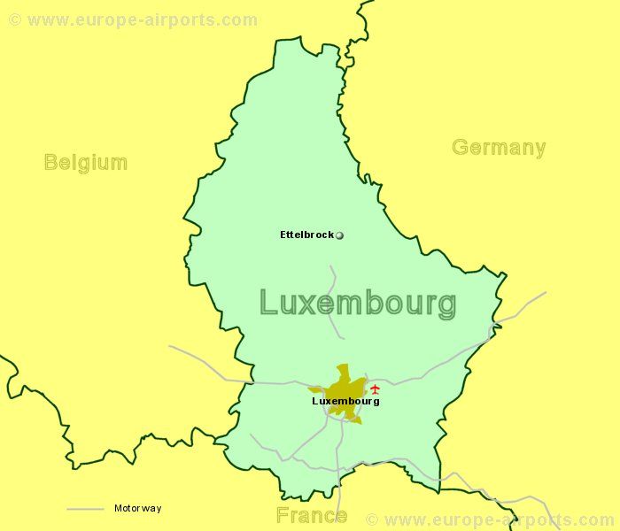 Large Map of Luxembourg showing all airports with scheduled flights from the UK or Ireland