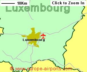 Map showing location of Luxembourg airport, Luxembourg