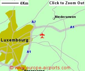 Detailed map showing location of Luxembourg airport, Luxembourg