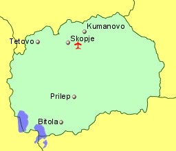 Map of Macedonia showing location of airports