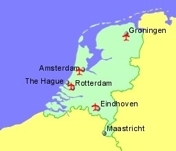 Map of Netherlands showing location of airports