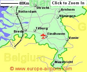 Map showing location of Eindhoven airport, Netherlands