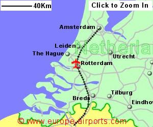 Map showing location of Rotterdam The Hague airport, Netherlands