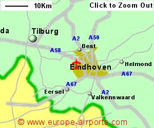 Detailed map showing location of Eindhoven airport, Netherlands