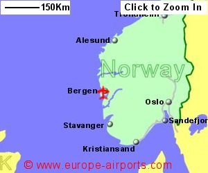 Map showing location of Bergen airport, Norway