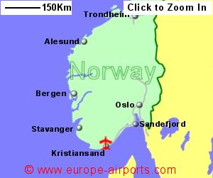 Map showing location of Kristiansand airport, Norway