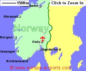 Map showing location of Oslo airport, Norway