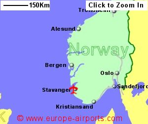 Map showing location of Stavanger airport, Norway