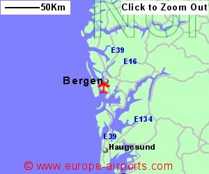 Detailed map showing location of Bergen airport, Norway