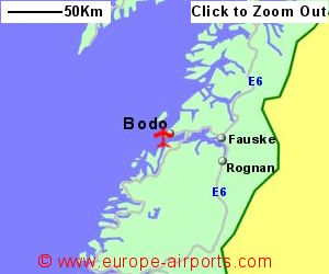 Detailed map showing location of Bodo airport, Norway