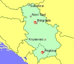 Map of Serbia showing location of airports