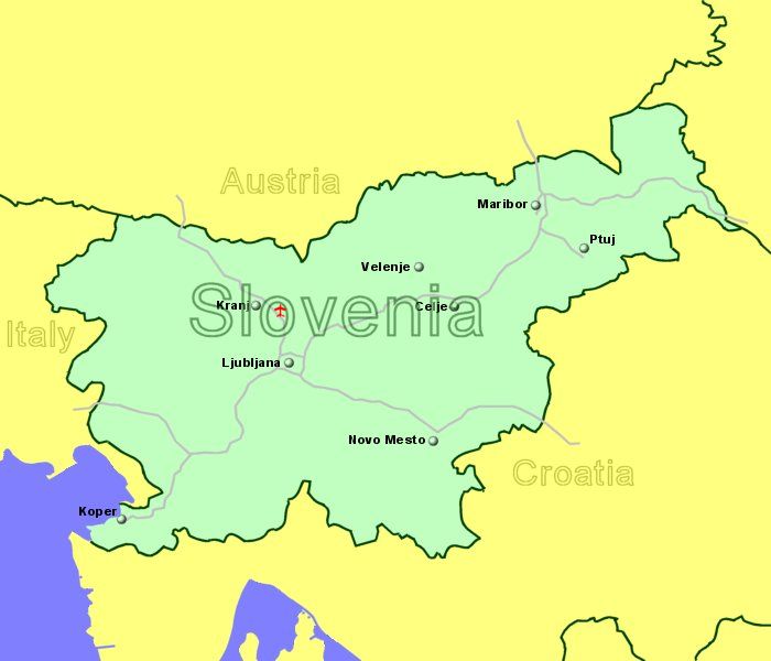 Large Map of Slovenia showing all airports with scheduled flights from the UK or Ireland