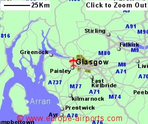 Detailed map showing location of Glasgow airport, uk-and-ire