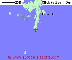 Detailed map showing location of Shetland Islands airport, uk-and-ire