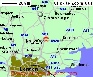 Detailed map showing location of London Stansted airport, uk-and-ire