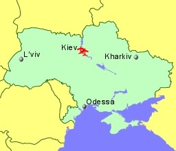 Map of Ukraine showing location of airports