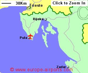 Map showing location of Pula airport, Croatia