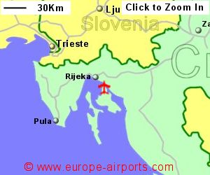 Map showing location of Rijeka airport, Croatia