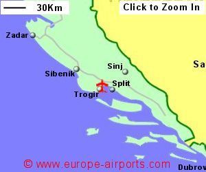 Map showing location of Split airport, Croatia