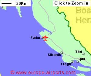 Map showing location of Zadar airport, Croatia