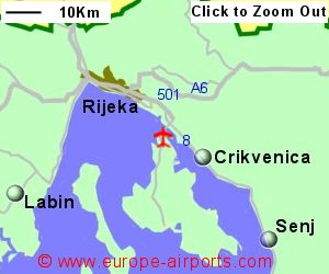 Detailed map showing location of Rijeka airport, Croatia