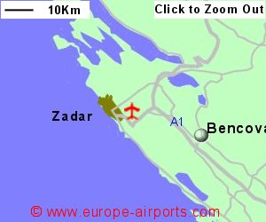 Detailed map showing location of Zadar airport, Croatia