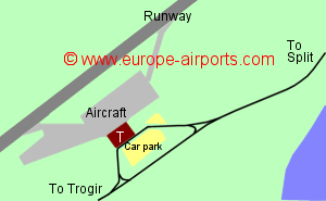 Map of Split airport showing access roads and location of car parks