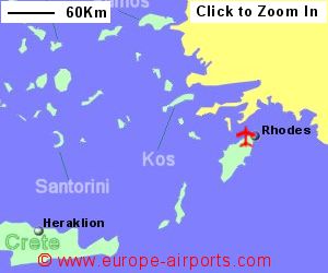 Map showing location of Rhodes airport, Greece