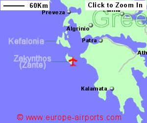 Map showing location of Zakynthos (Zante) airport, Greece