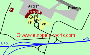 Map of Bologna G. Marconi airport showing access roads and location of car parks