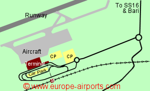 Map of Bari airport showing access roads and location of car parks