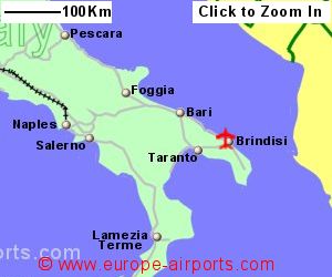 Map showing location of Brindisi airport, Italy