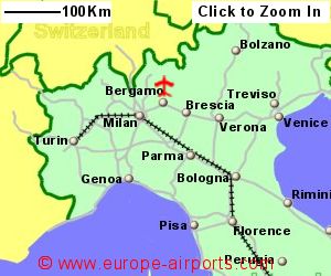 Map showing location of Bergamo airport, Italy