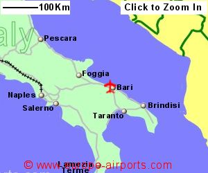 Map showing location of Bari airport, Italy